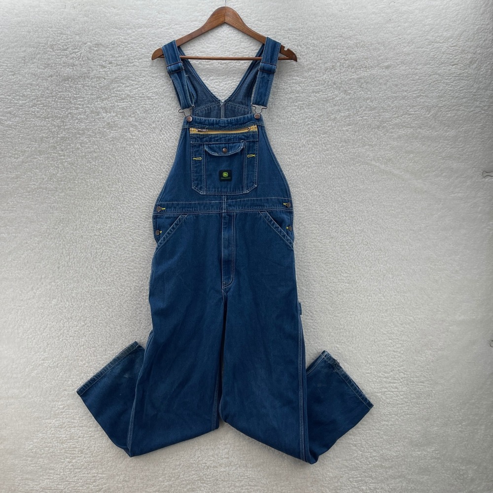 John Deere Overalls Mens 34x32 Blue Denim Bibs Work Farm Outdoor Workwear Ranch